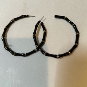 Black lacquer bamboo hoop earrings
